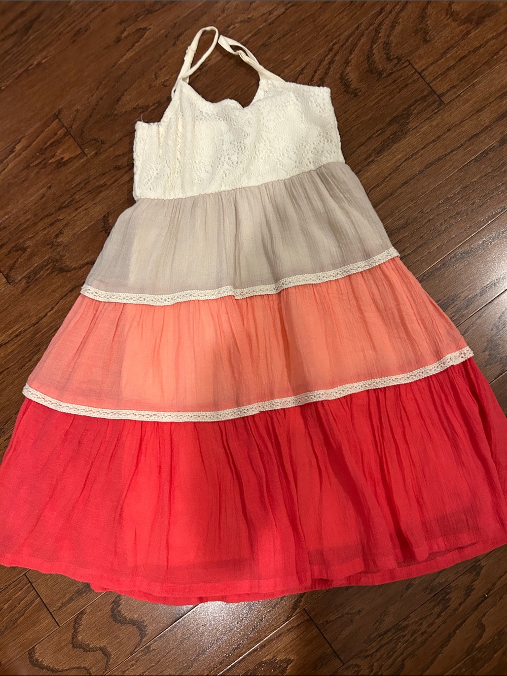 Rachel and Chloe Girls Tiered Dress in White, Coral & Red Size 10